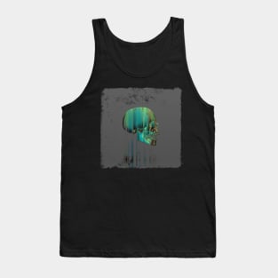 Green Glitch Skull Tank Top